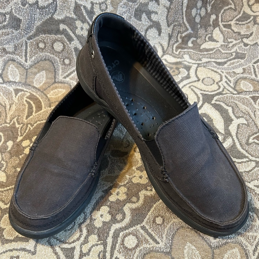 Crocs Walu 14391 Charcoal Gray Canvas Slip-On Loafers Shoes Women’s Size 9